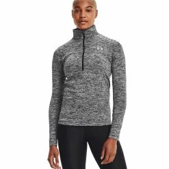 Billig 🎉 Under Armour Tech 1/2 Zip Twist Half-Zip Top Black/Metallic Silver Damen 🔔