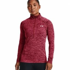 Auslauf ✔️ Under Armour Tech 1/2 Zip Twist Half-Zip Top Black Rose/Pink Sands Damen 😀