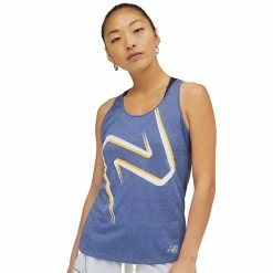 Brandneu 🔔 New Balance Printed Impact Run Laufshirt Night Sky/Heather Damen 👏