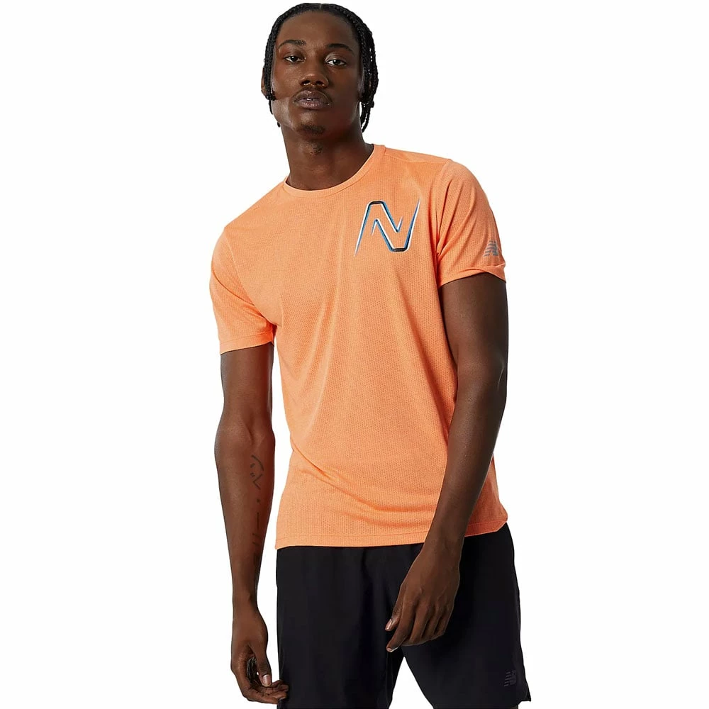 Angebote 🧨 New Balance Graphic Impact Run Radshirt Vibrant Orange/Heather Herren ✔️